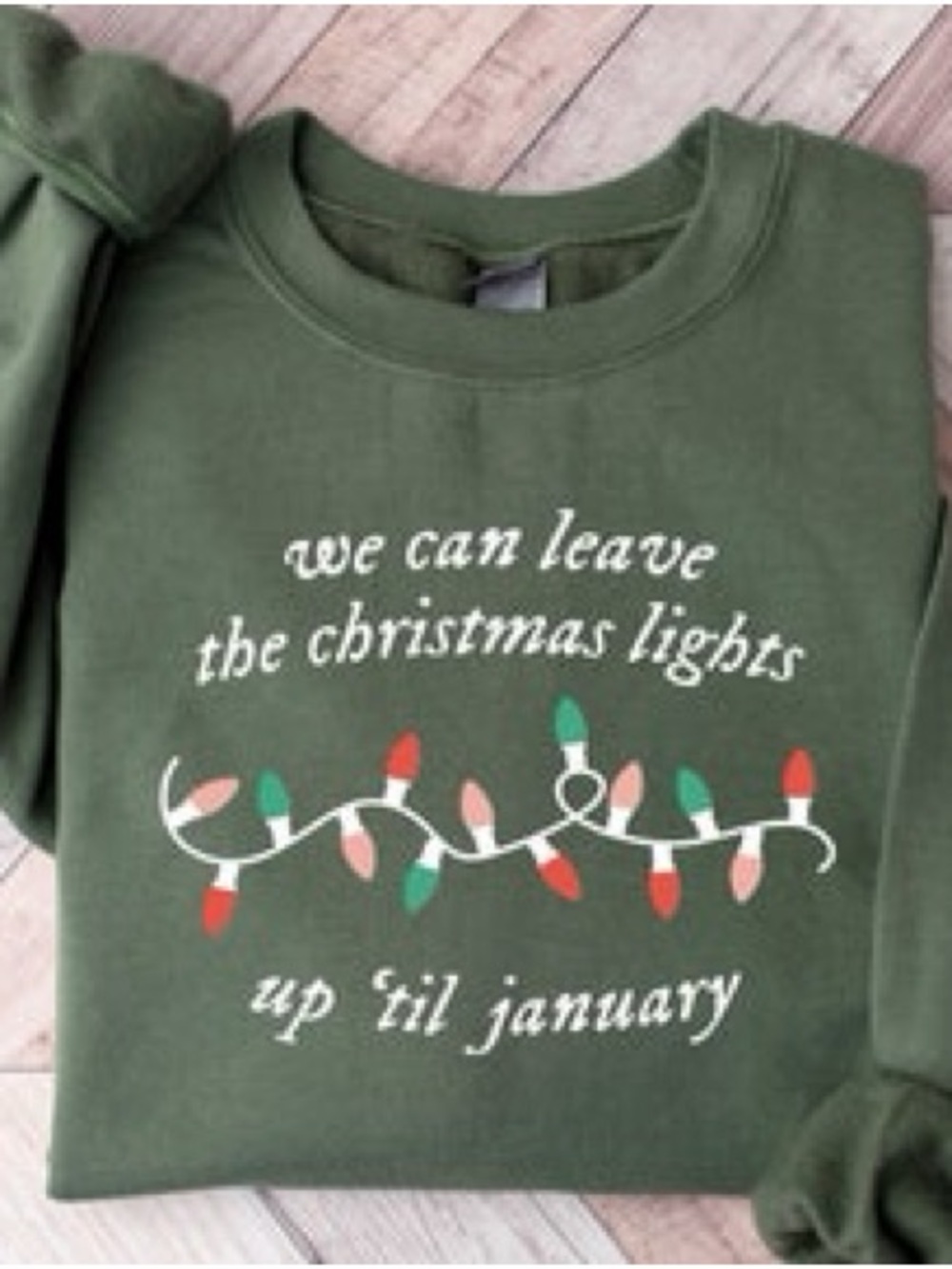 Women’s Taylor Swift Lover Christmas Lights Sweatshirt Olive Green Large
